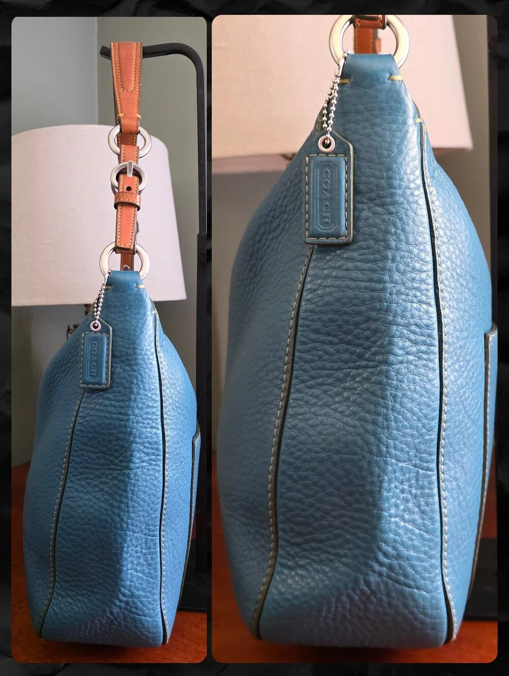 Coach 8E98 Chelsea Hobo Deep Teal Blue Pebbled Leather Shoulder Bag Y2K Vintage
